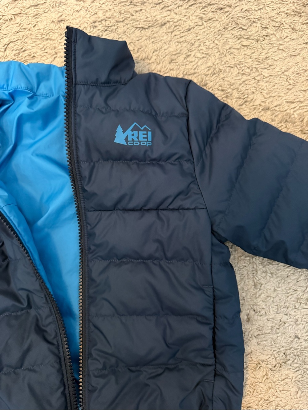 REI Toddler Navy Puffer Jacket with Bright Blue Liner - Picture 5 of 7